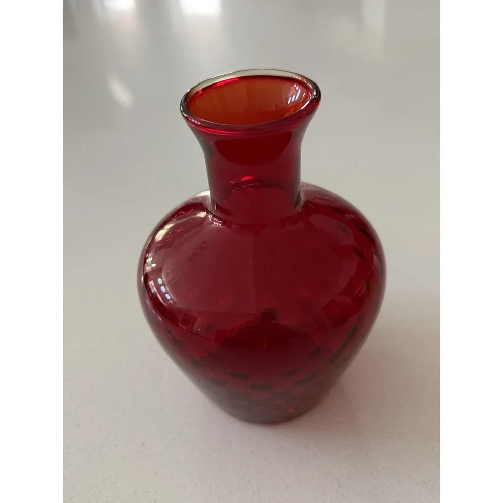 Vintage Viking Dotted Glass Vase‎ Hand Blown Glows With Sticker 5.75
